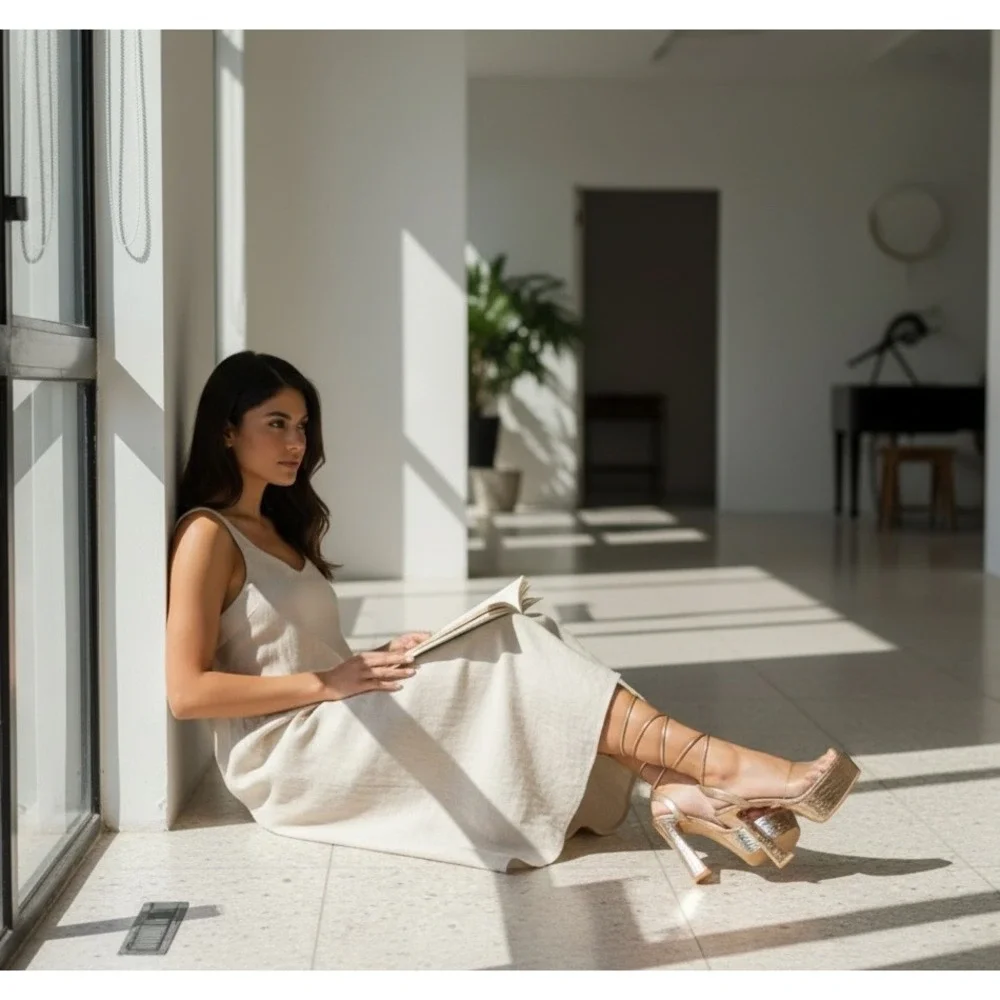 Clearance! Simmi Emma Croc Print Platform‎ Gladiator in Rose Gold Glam Bodycon 7